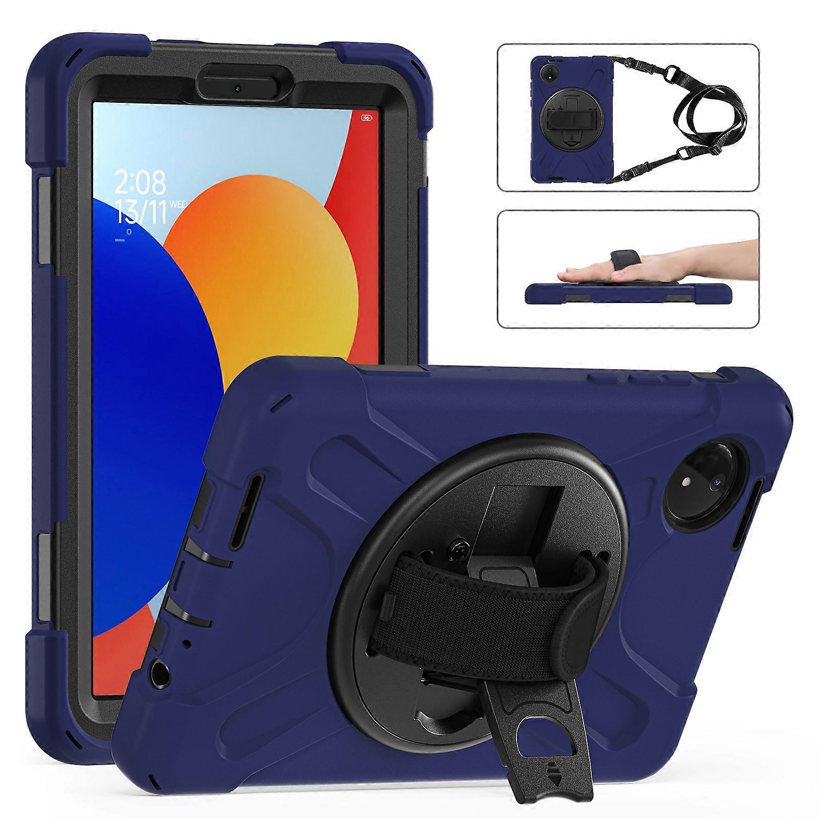 Rotatable Holder Silicone Hybrid PC Tablet Case with Shoulder Strap