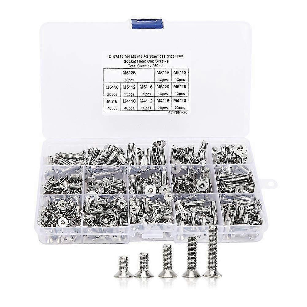 260Pcs Hex Socket Head Cap Screws, M4 M5 M6 Precise Flat Hex Head Screws