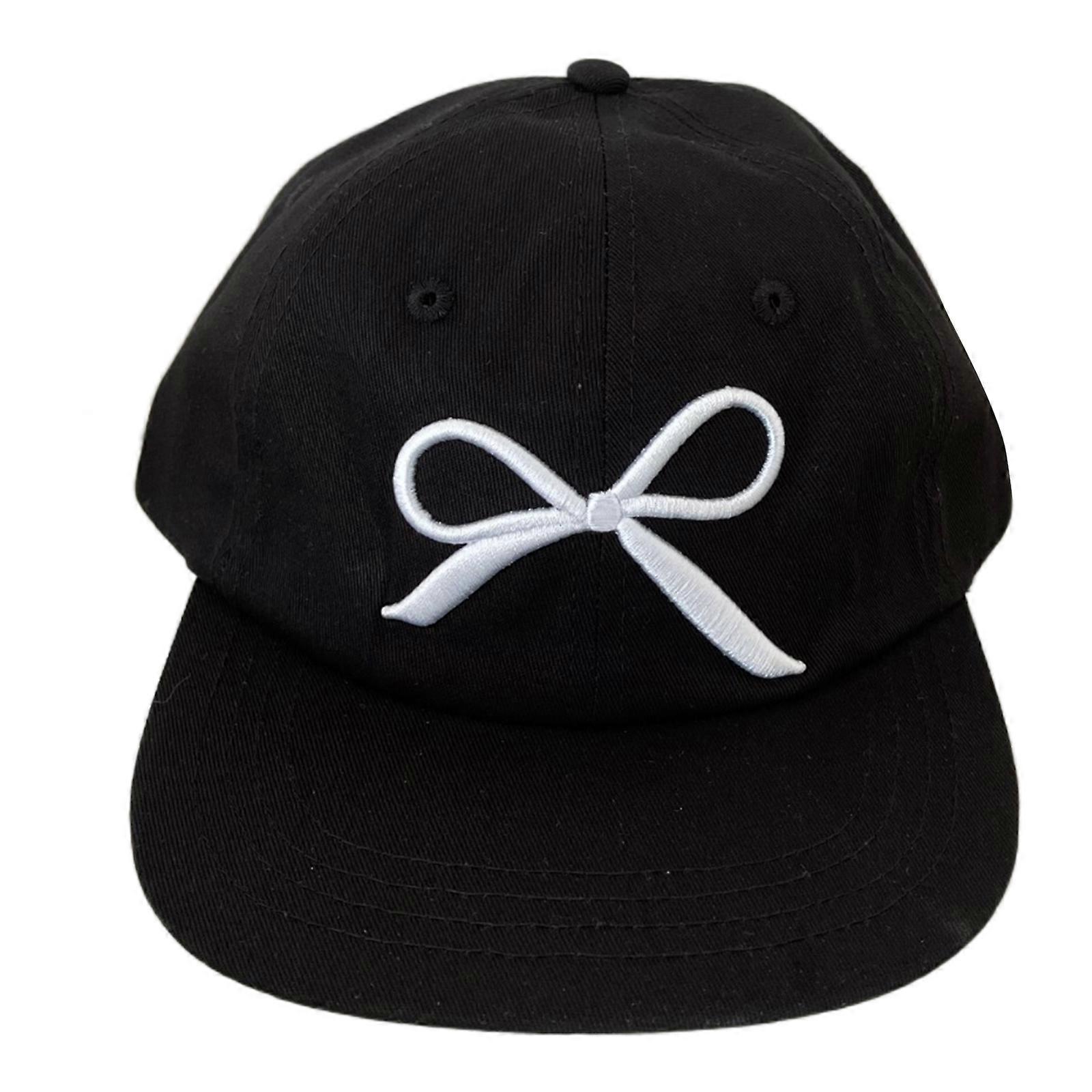 Eye Catching Embroidery Bowknot Baseball Caps Adjustable Size Hat Cycling Climbing Travel Duckbill Hat for Girl Woman  Black