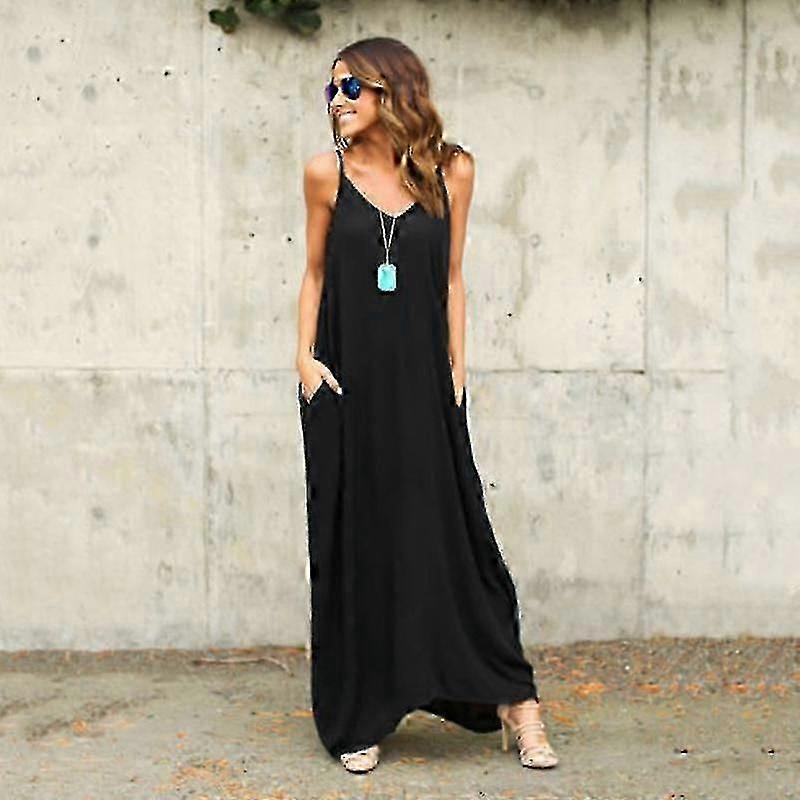 unique Womens Sling Sleeveless Maxi Dresses Kaftan Loose Summer Holiday Casual Beach Sundress