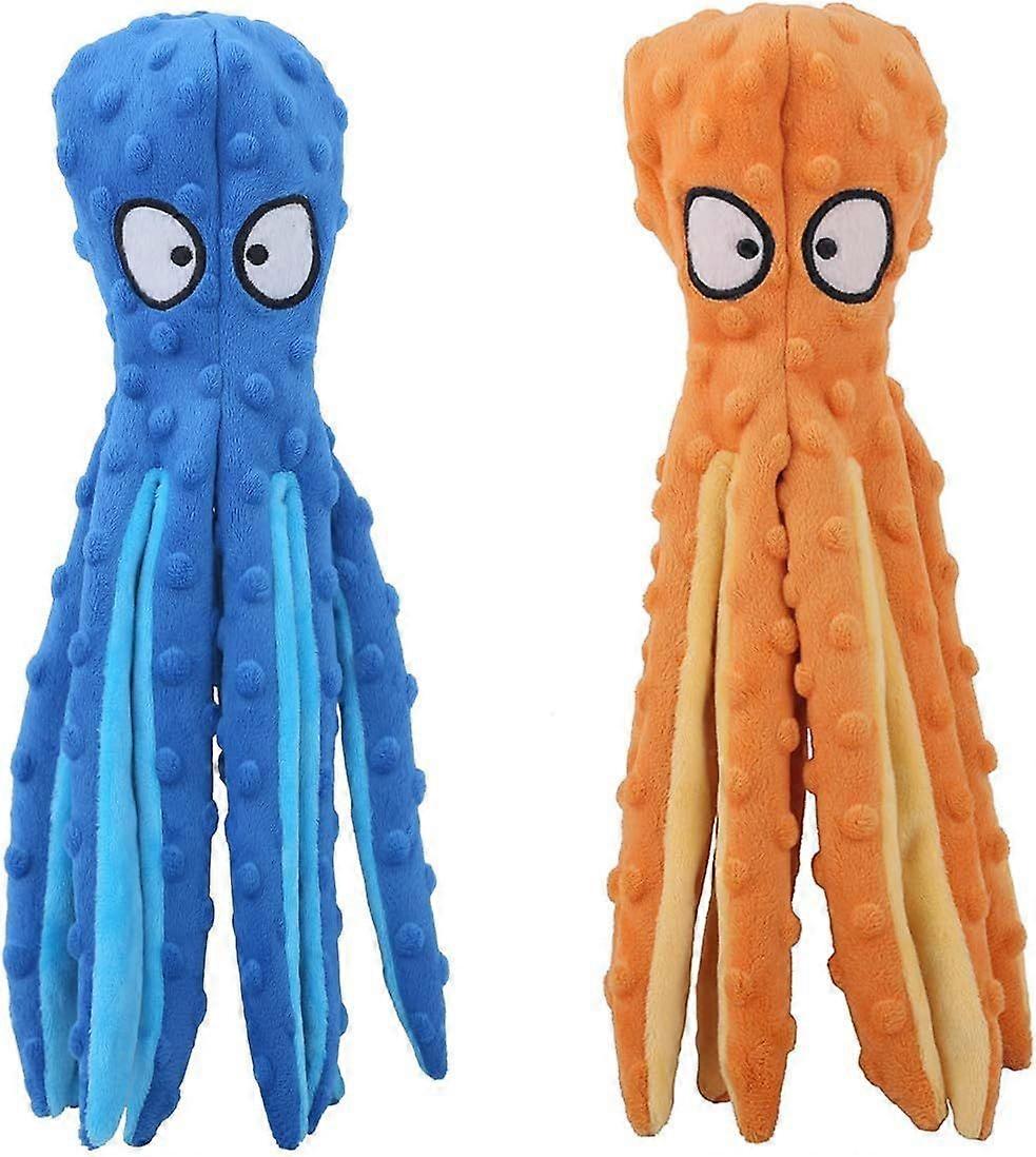 Squeaky Octopus Toys for Dogs, Stuffed Plush Toys for Puppy and Dog Teething, Durable Interactive Chew Toys for Small and Medium DogsOrange+Blue
