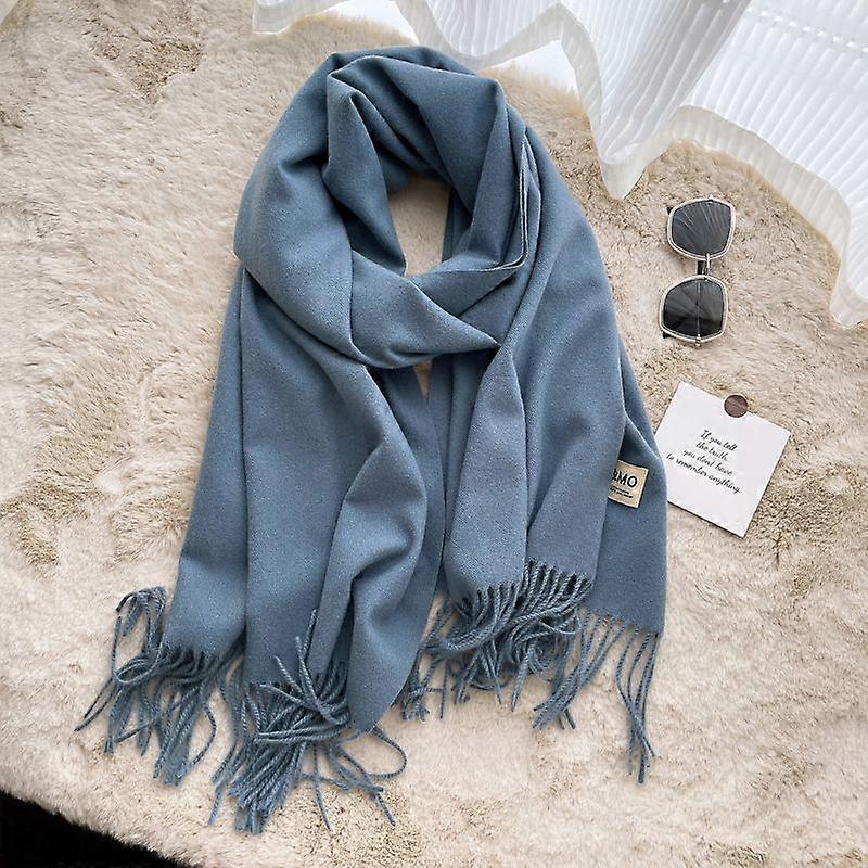 Women's Thick Soft Wool Cashmere Shawl Scarf - Warm Solid Shawl-Blue