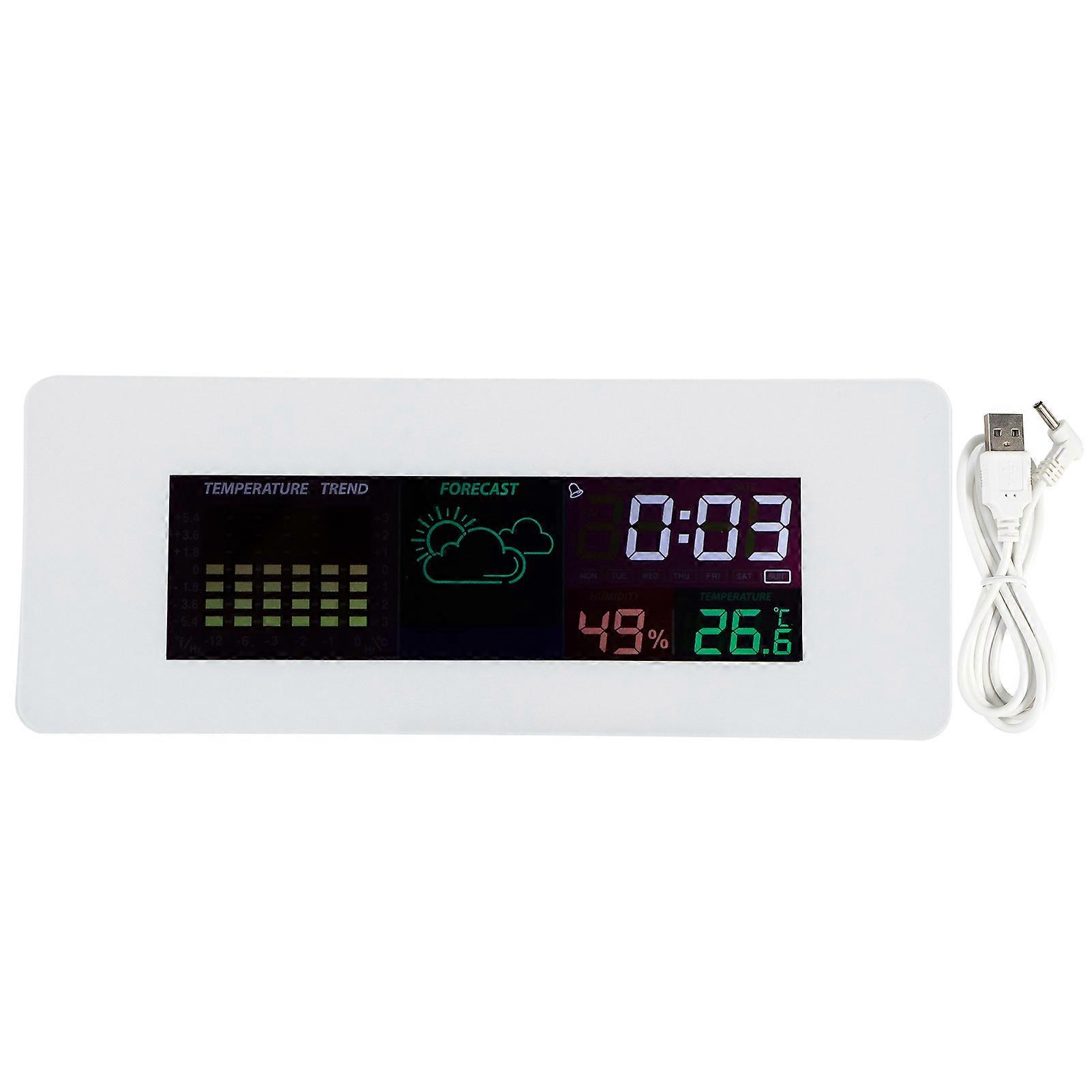 Multifunction Indoor Thermometer Hygrometer Clock with Calendar and Alarm, 12/24 Hour Format, Accurate Humidity and Temperature Readings