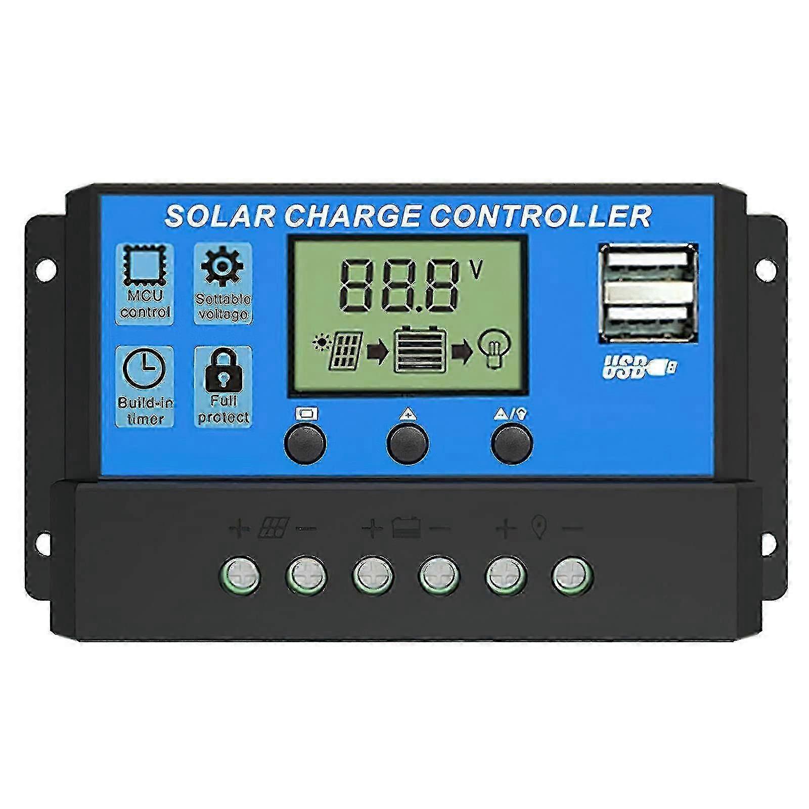 Solar Charge Controller, 30a Solar Panel Controller 12v/24v Pwm Auto Parameter Adjustable Lcd Display Solar Panel Battery Guanguan