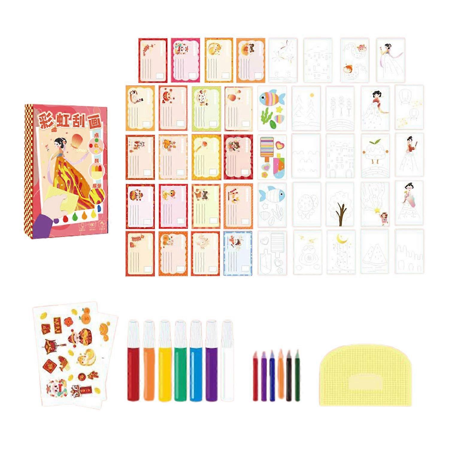 1 Set Squeegee Art Kids Paint Kit DIY Rainbow Scratch Painting Crafts Kit Children Educational