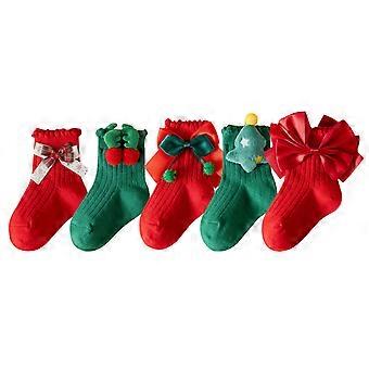 5 Pairs Ankle Socks Cotton Christmas Theme Socks for Kid Girl Children Princess 1-12 Year Autumn Winter Warm Socks  9 to 12 years old