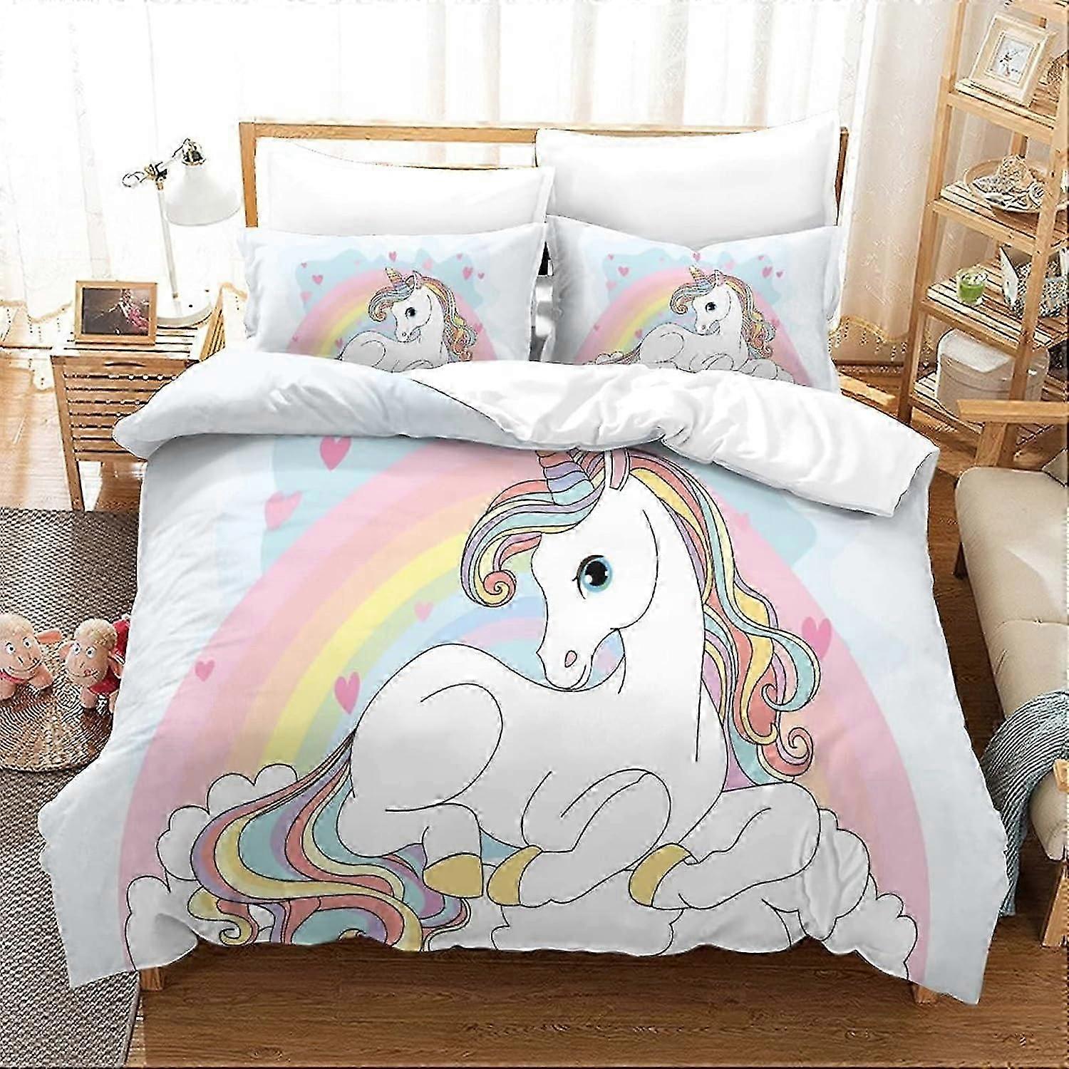 Unicorn Bedding Set D Trykt dynetrekk sett med putevar Unicorn sengetøy dynetrekk med dobbel mikrofiber (135 * 200 CM