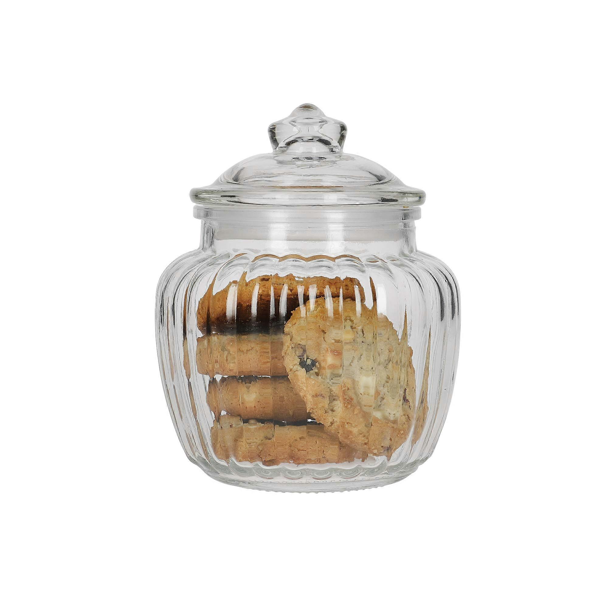1 Pint Glass Storage Jar - Small Airtight Clear Container for Pantry Kitchen, 600ml Capacity, Stylish Design