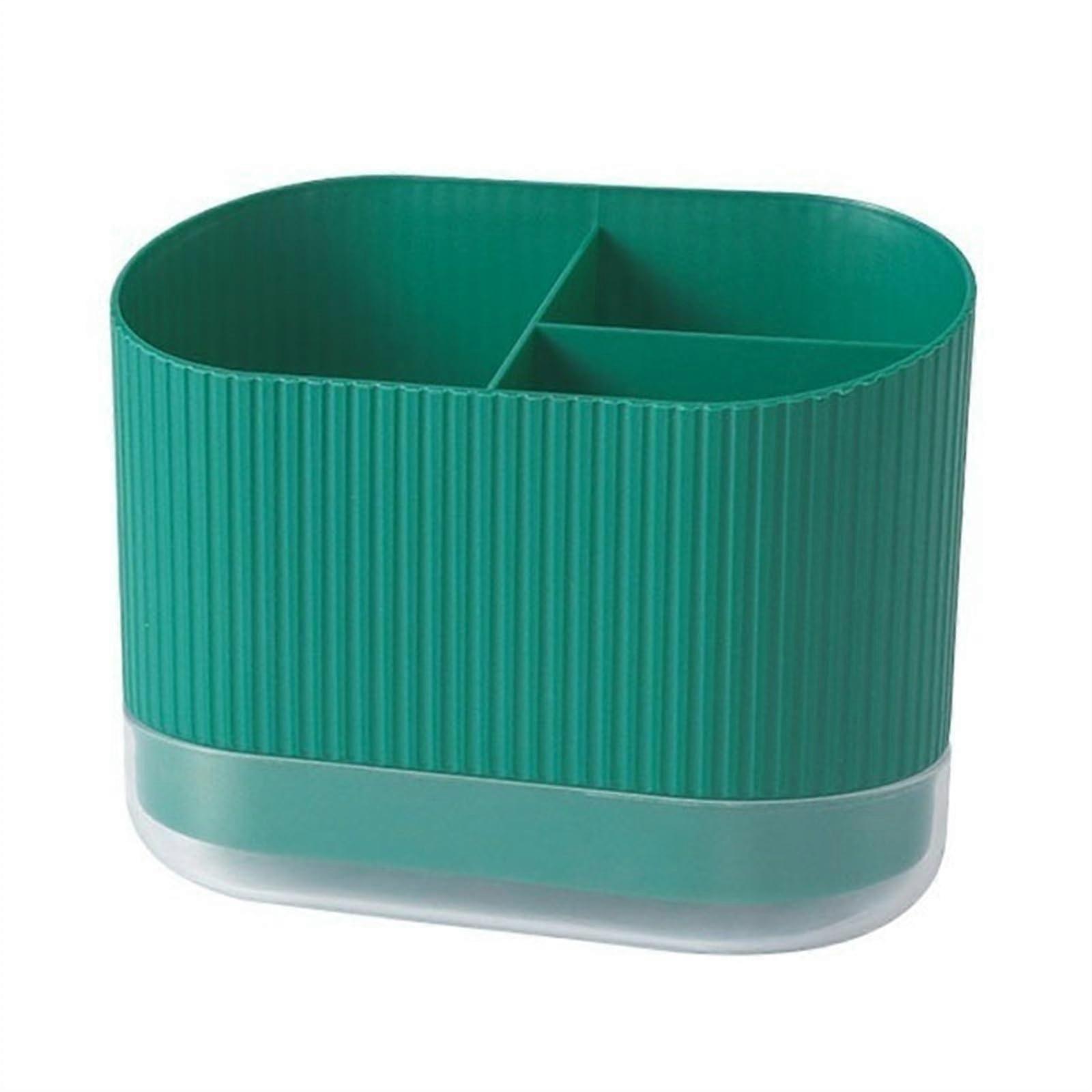 Utensil Holder with 3 Compartments, Plastic Cutlery Organizer for Sink, MultiCompartment Caddy Green