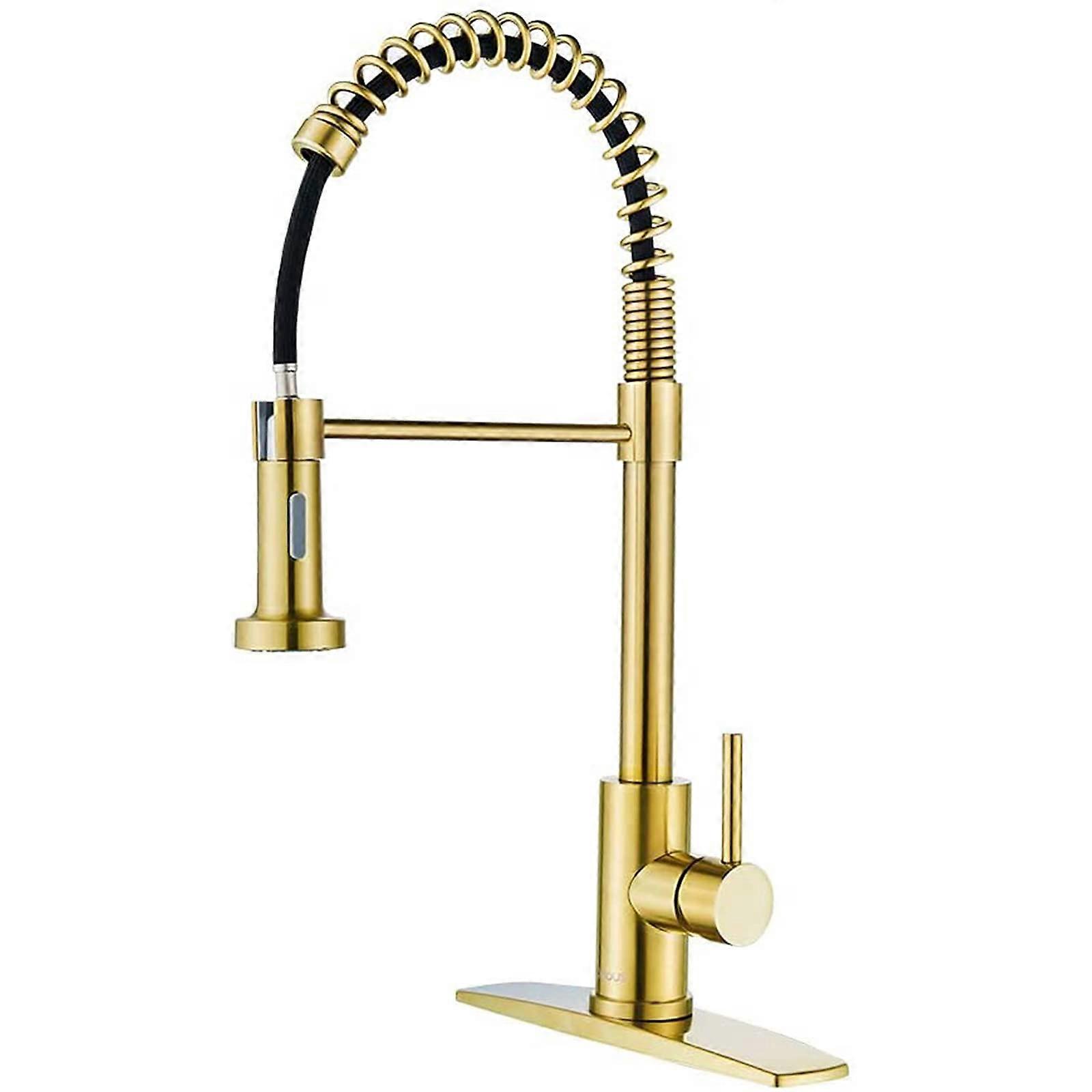 Stainless Steel Kitchen Faucet Mixer Tap with Pull Out Spray and 360° Swivel, Brushed Gold Finish, Single Handle Design