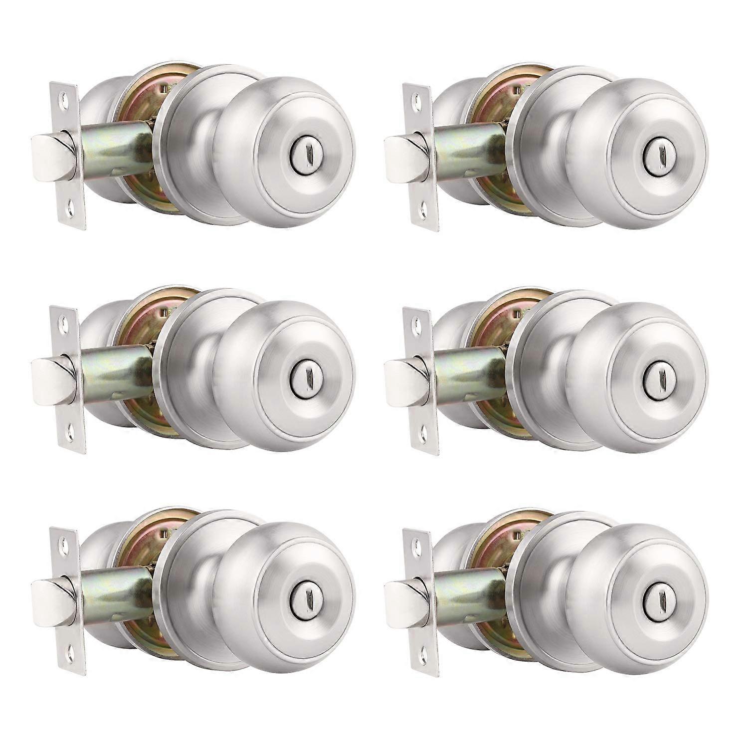 Privacy Door Knobs with Lock Keyless For Bath And Bedroom Brushed Nickel Stainless Steel Interior Door Knobs 6 Pack