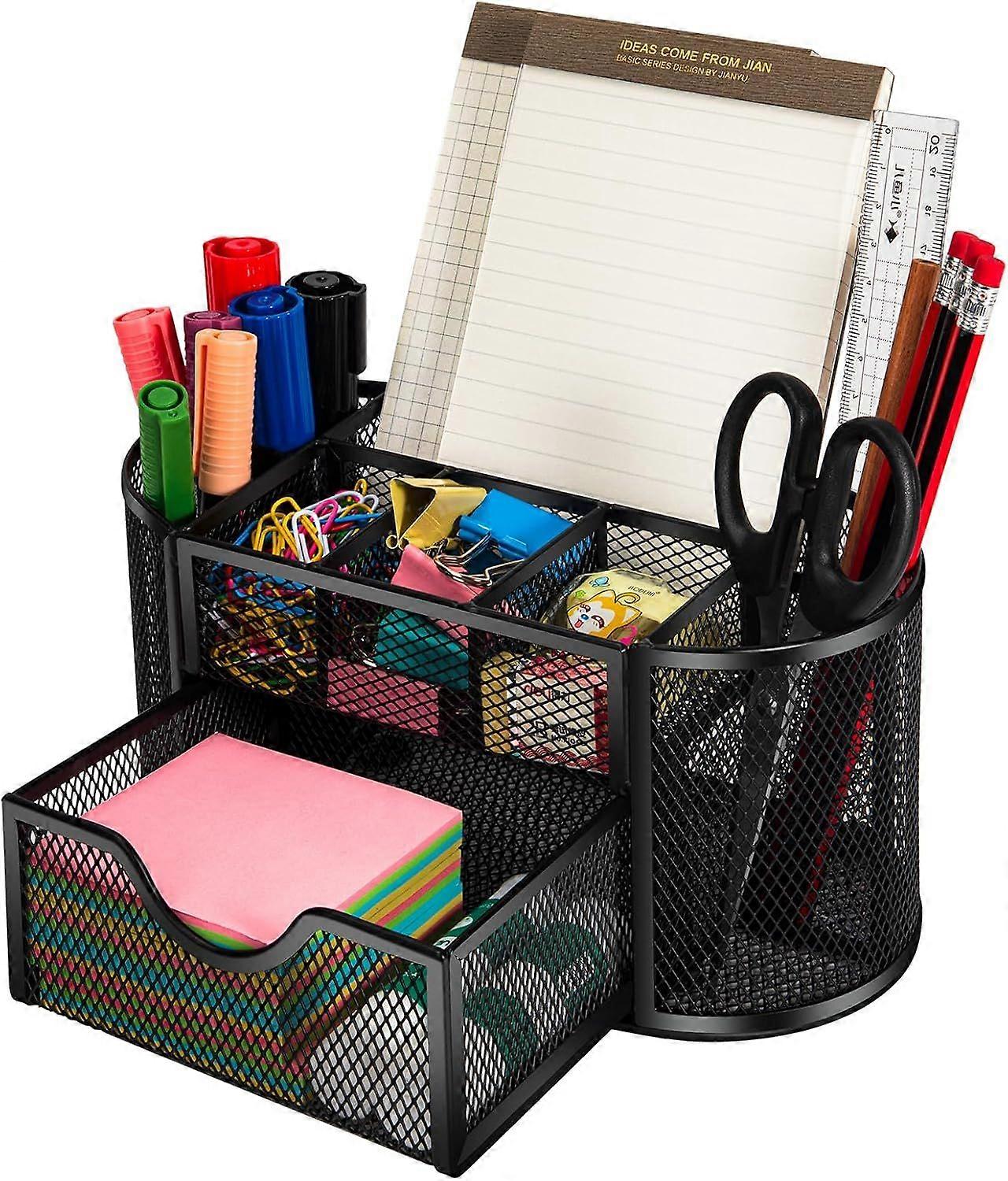 Porte Stylo Bureau peu Encombrant Desk Papeterie Organizer with Tiroir and Compartiments in Maille Mtallique