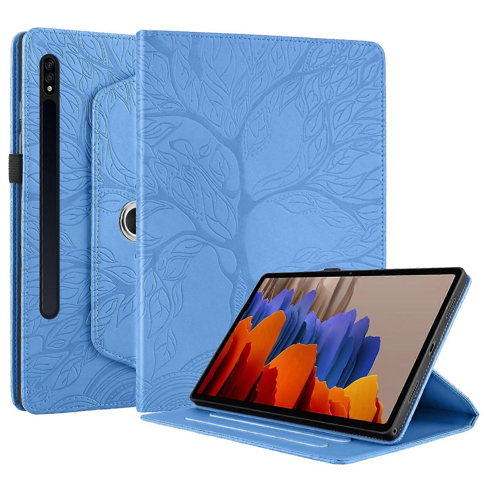 Rotating Case for Samsung Galaxy Tab S9/S8/S7 11 Inch - PU Leather Folio Stand Cover with Pencil Holder - Turquoise
