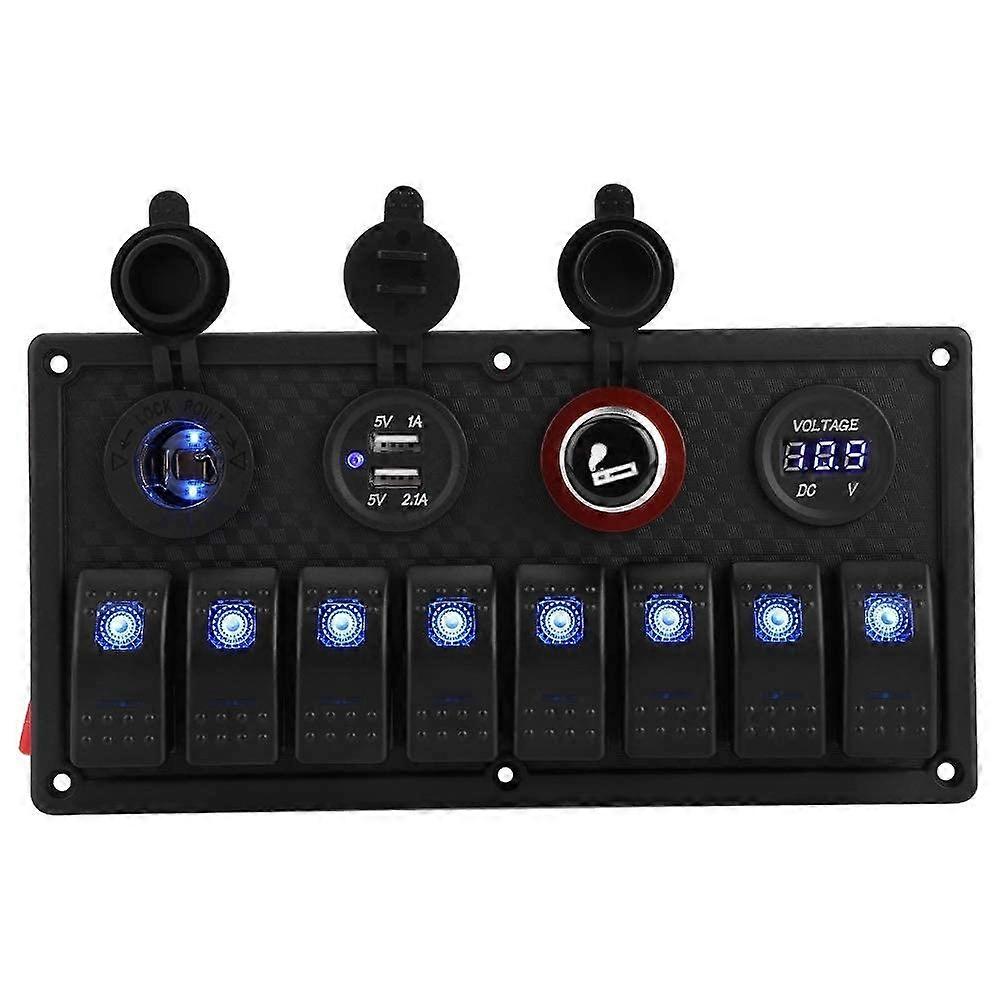 Marine Rocker Switch Panel 8-Group Dual USB Sockets Digital Voltmeter LED 12V24V Auto Switch Panel For Trucks RVs Yachts