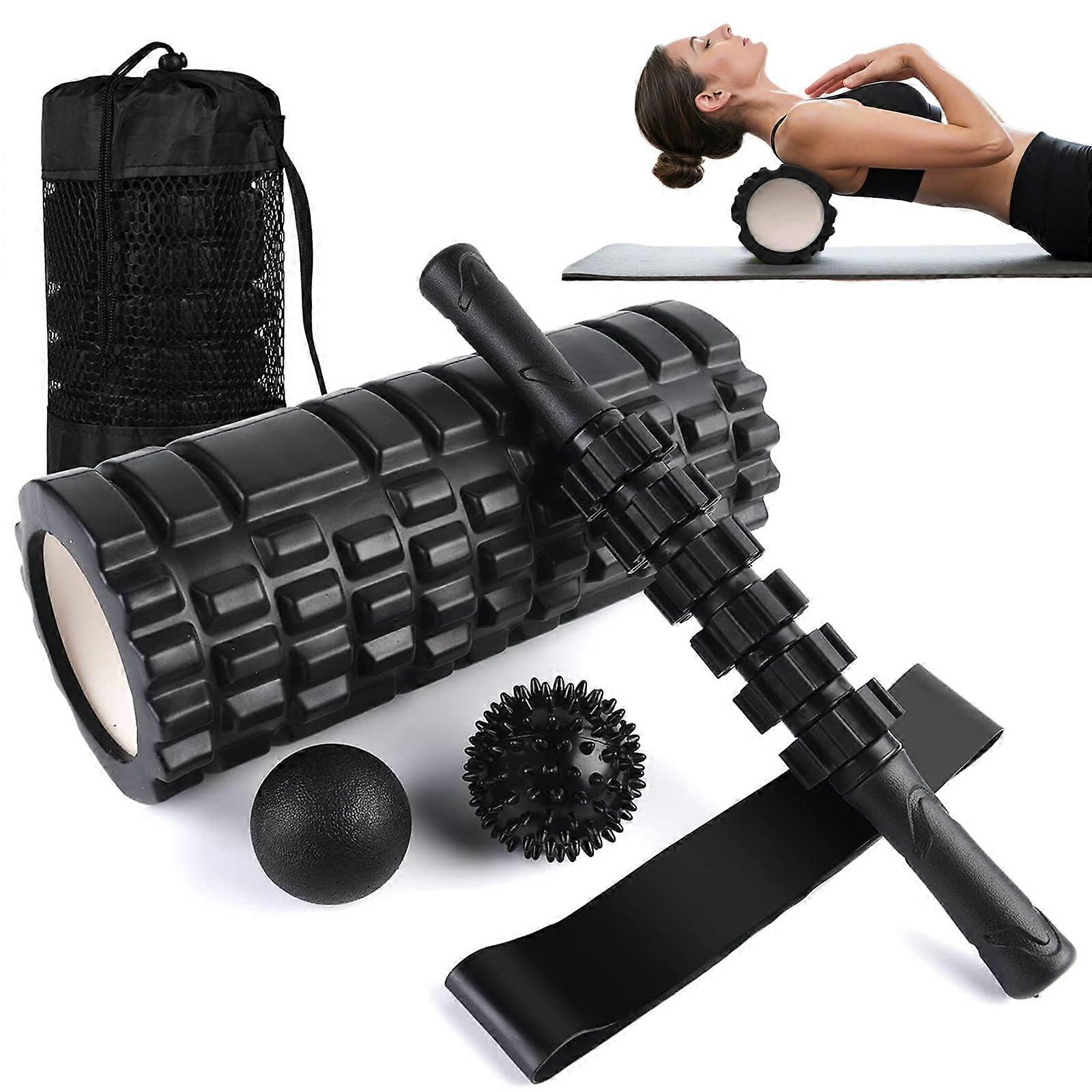 6-Inch Foam Cylinder Set with Trigger Point Foam Rollers, Yoga Bar, Massage Ball, and Resistance Tape for Muscle Recovery