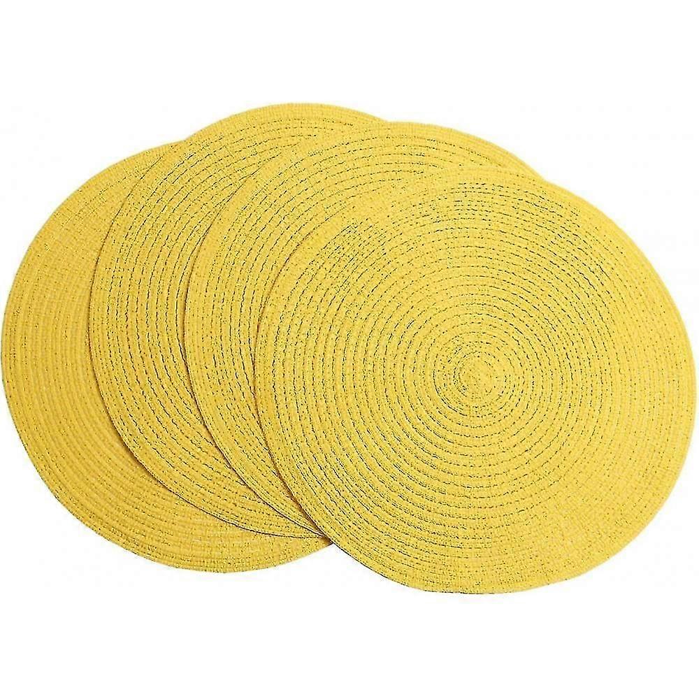 Pack of 4, round woven table mats washable kitchen table mats, (yellow) VUX