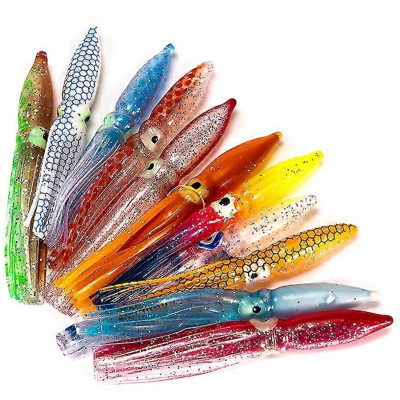 10 Pack of 8cm Soft Squid Artificial Lure Baits for Octopus Tuna and Sailfish Fishing