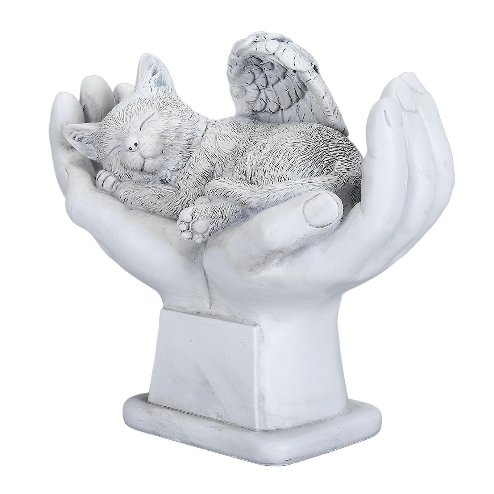 Pet Memorial Statue Outdoor Garden Decor Ornament Angel with God Hands Gravestone Cat 