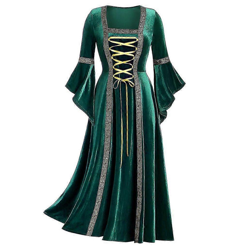Femmes Vintage Médiévale Renaissance Gothique Sorcière Cosplay Party Fancy Dress Costume Maxi Robes-e