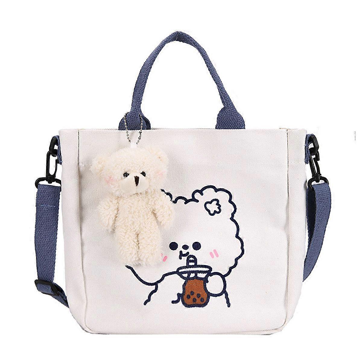 Portable Canvas Handbag Stylish Single Shoulder Bag Cute Pattern Canvas Messenger Bag