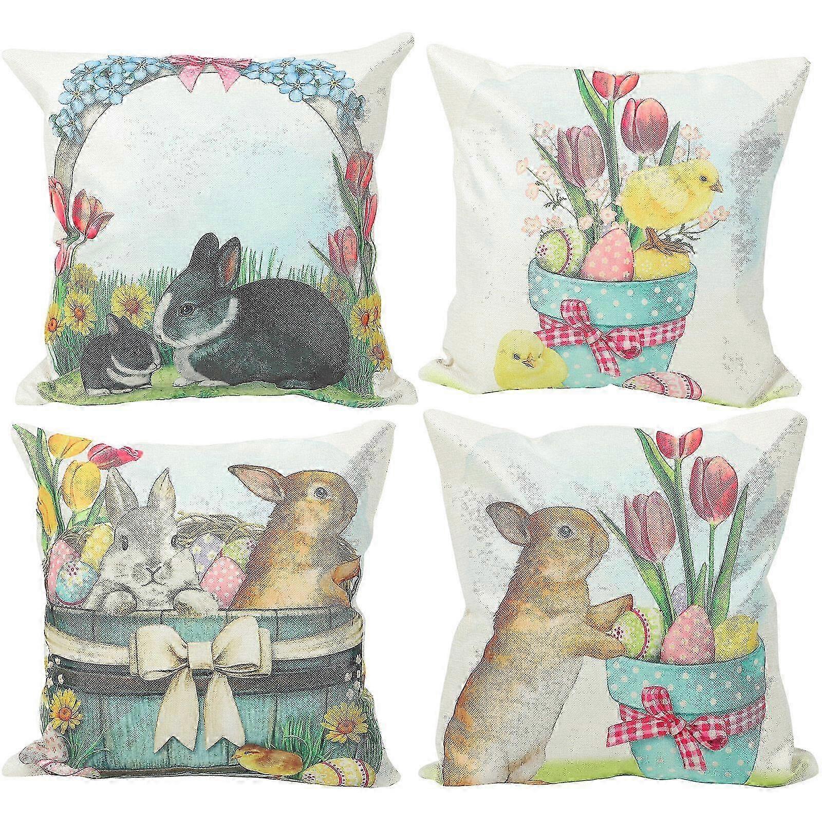 4Pcs Cover Easter Pillow Covers Easter Throw Pillowcase Sofa Pillow Cover Square Pillow