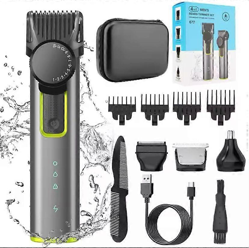 4-in-1 Men's Beard Trimmer Set Waterproof Cordless Adjustable Hair Clippers 4 Guide Combs