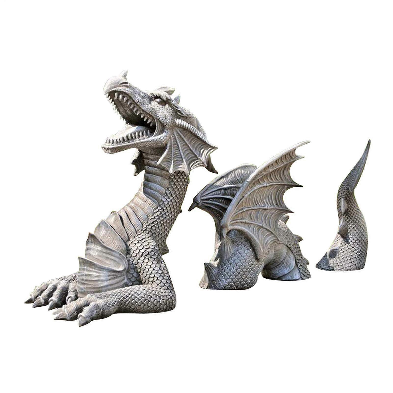 Gothic dragon statue with three sections – garden resin ornaments by Evil Dragon Art Crafts