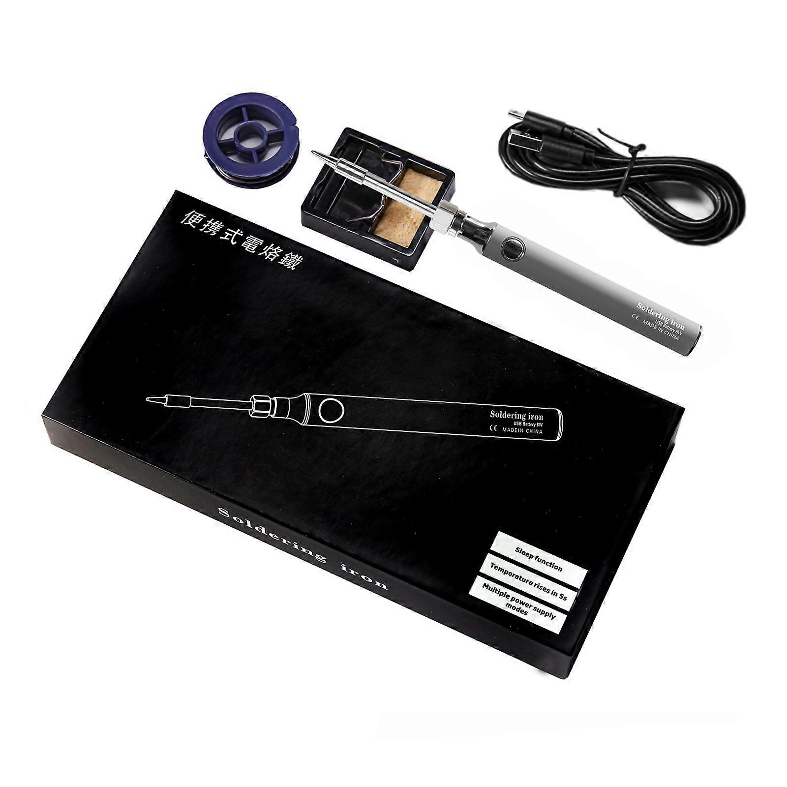 Portable Soldering Iron,Solder Iron Welding Tool, 8-10W Fast Heating Adjustment Temperature 330-450℃ Auto Sleep  grey