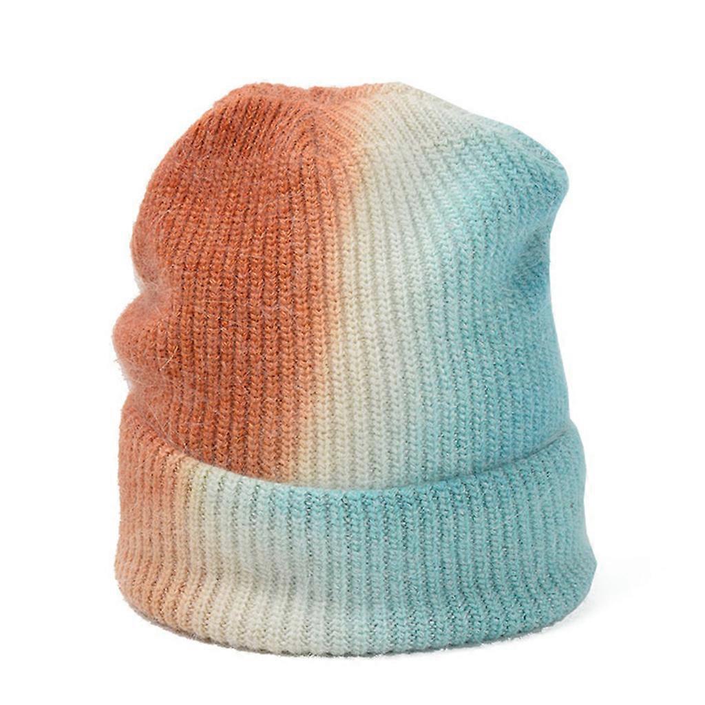 Winter Slouchy Beanies Men/women Hats Thickened Warm Gradient Wool Hat Soft Stretch Thick Knitted Cap Universal Size Orange blue