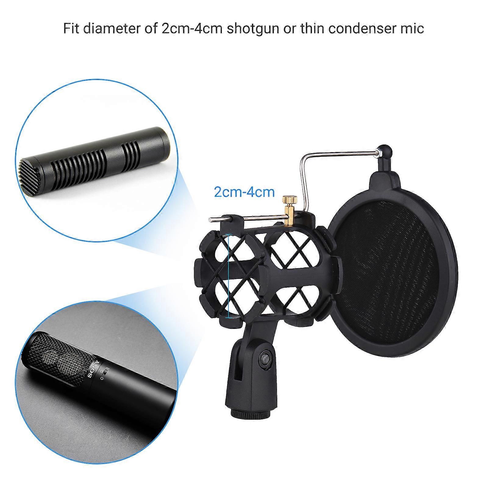 Plastic Microphone Shock Mount Anti-vibration Mic Holder Stand with Pop Filter Universal Screw Adapter for Diameter 2cm-4cm Thin Condenser Microphone