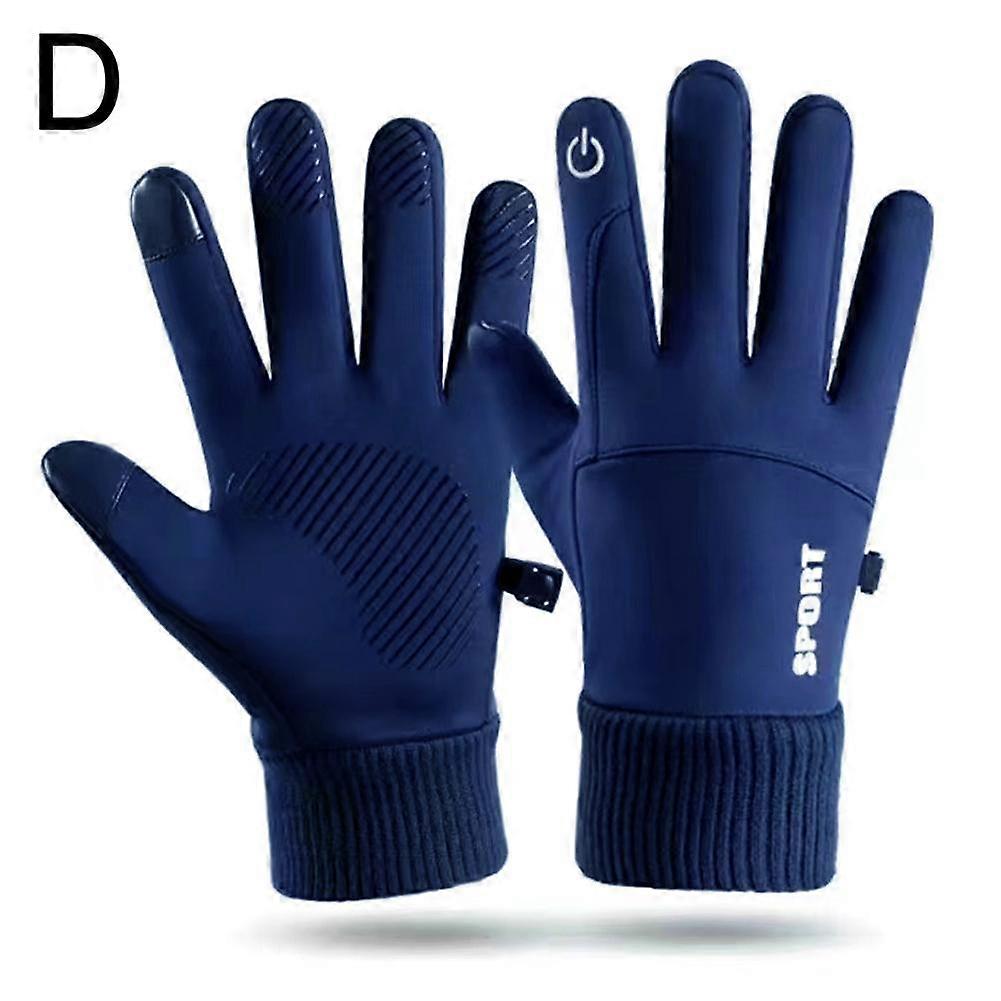 Blue (D) $Winter plus velvet warm mountaineering cycling gloves outdoor waterproof non-slip windproof skiing touch screen