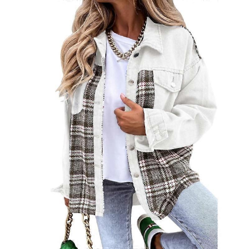 Women's Long Sleeve Jacket Denim Jacket Plaid Button Down Shirt Jacket Top