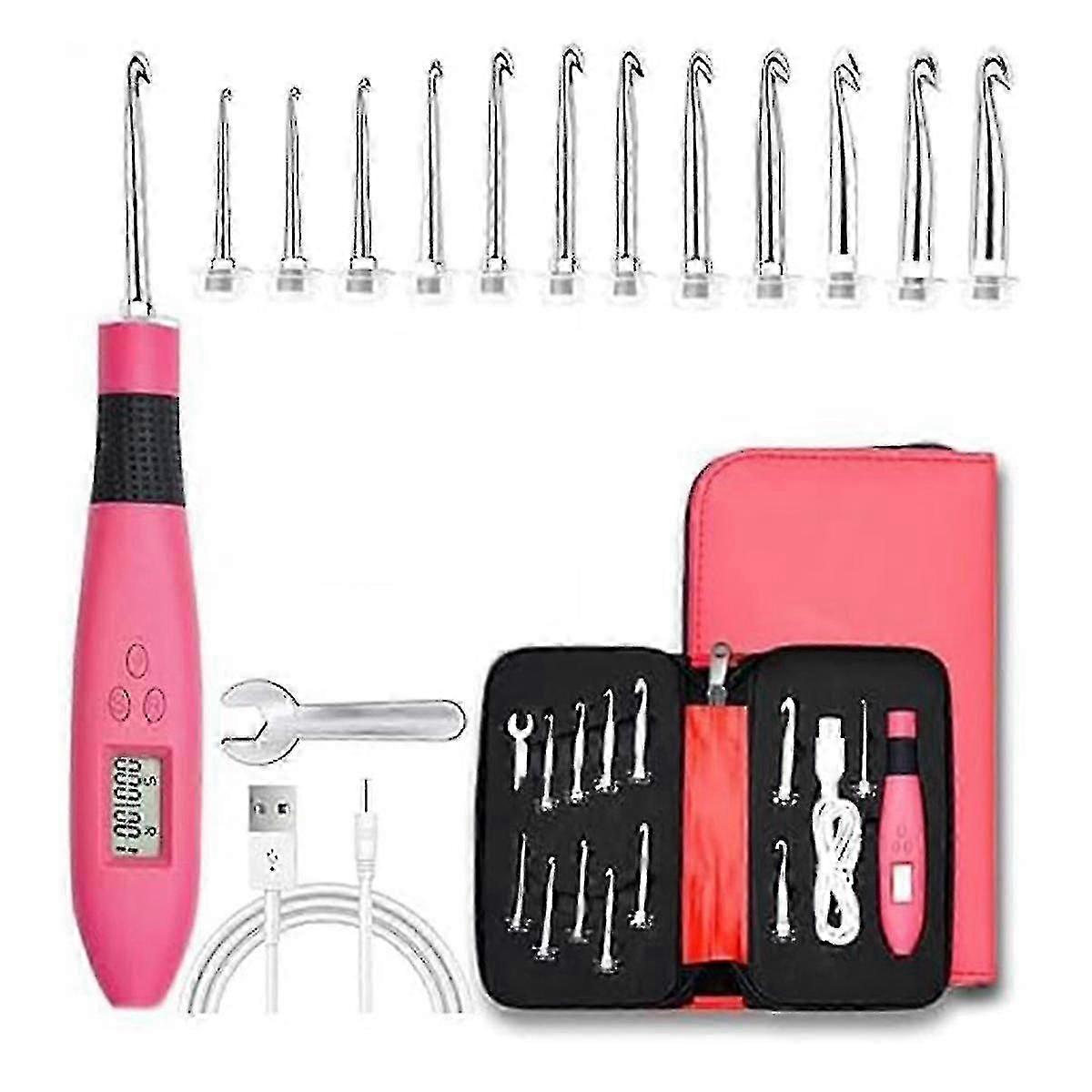 Rechargeable Crochet Hook with LED Stitch Counter, 2-Level Adjustable Crochet Needles Set with Ergonomic Strap