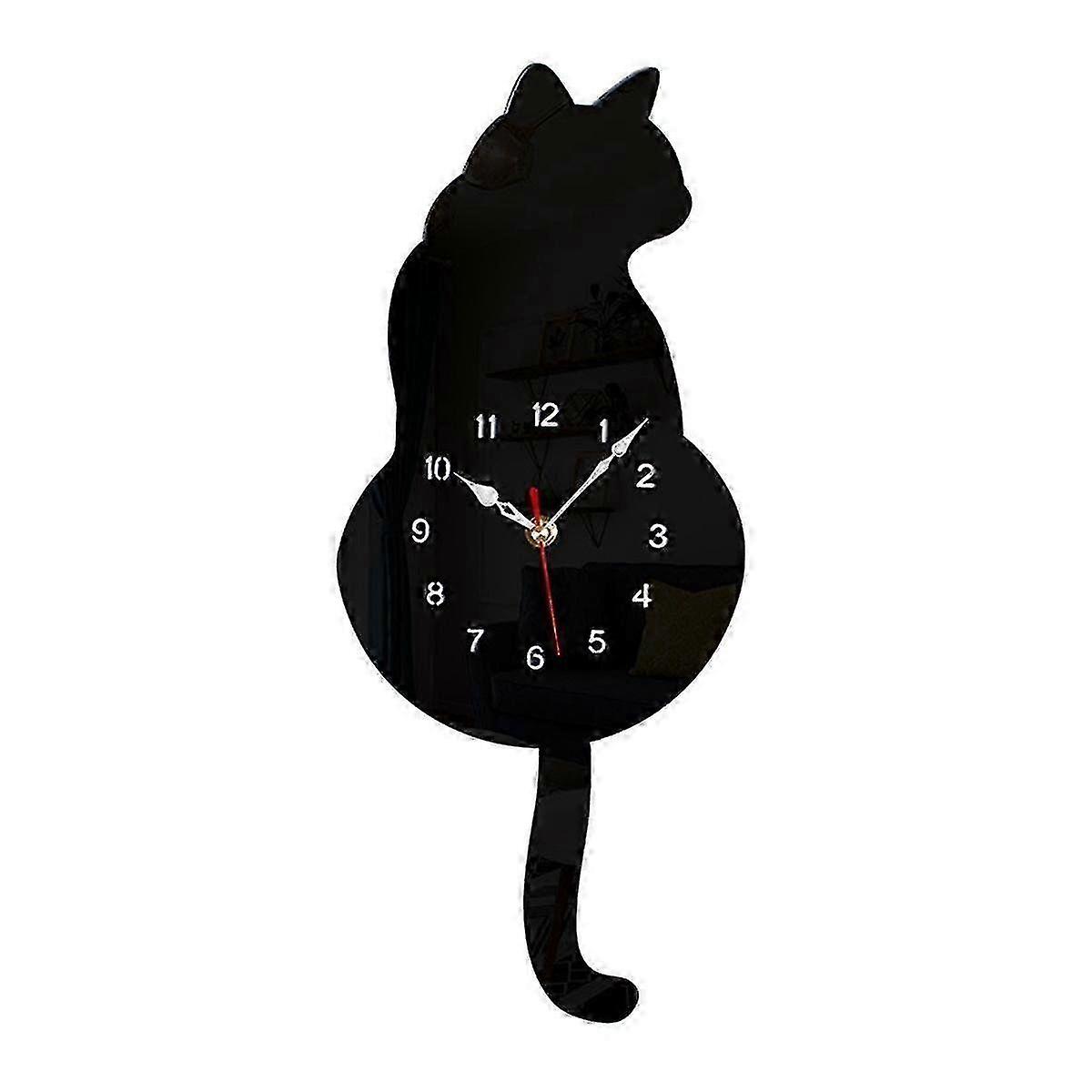 Black-Cat Pendulum Wall Clock, Cat Clock, Cat Clock with Moving Tail, Cat Swinging, Whimsical Funny Wall Clocks