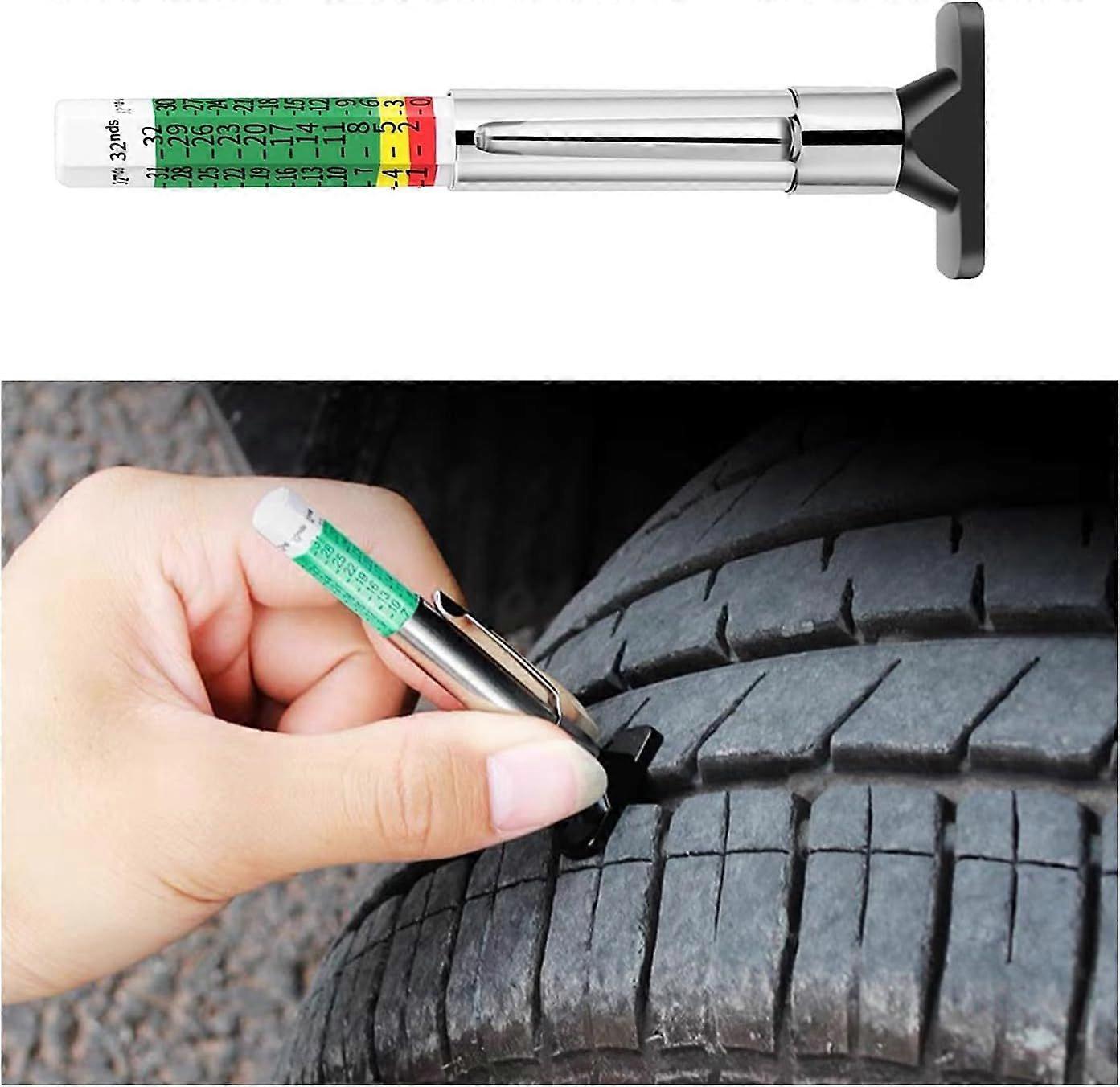 Car Tire Tread Depth Gauge, 32nds Accurate Smart Color Coded Tire Tread Depth Measurement Tool, Professional Vehicle Tire Thread Meter Tool for Car, M
