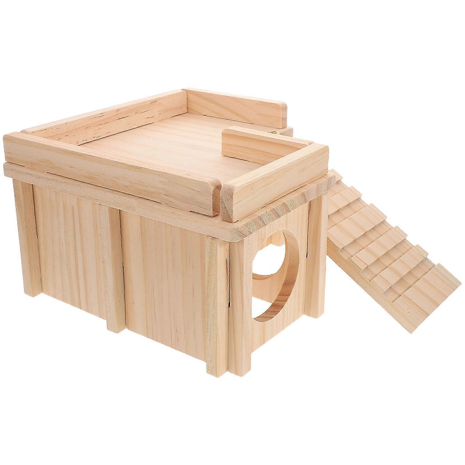 Wooden Reptile Habitat Hideout with Climbing Ramp – Spacious Bearded Dragon Cave and Lizard Basking Platform for Desert Terrariums, Natural Amphibian