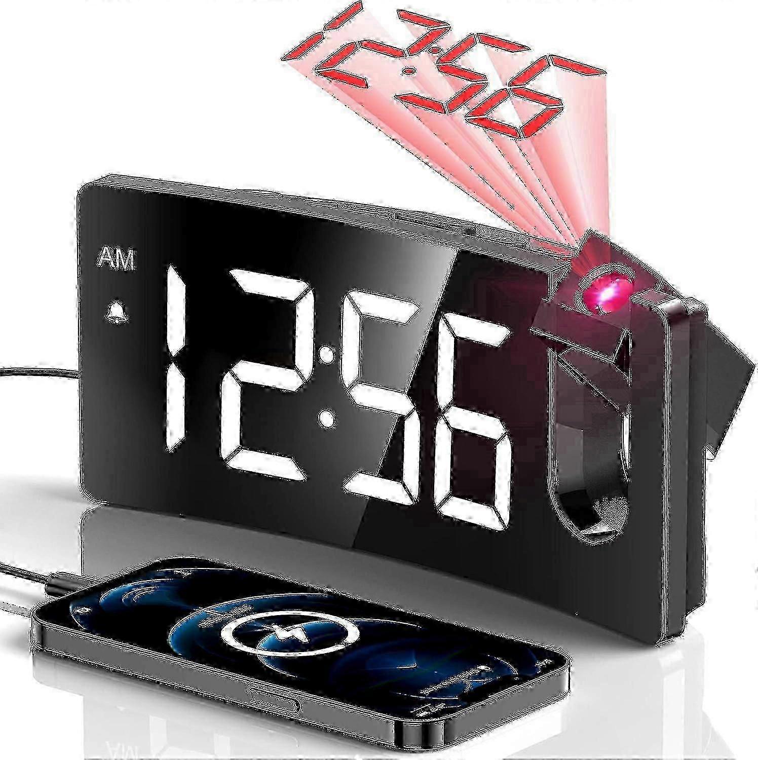 Projektion Wecker, 180° drehbar Digitaluhr mit 3-stufigem Helligkeitsdimmer - weiße Ziffer rote Projektion
