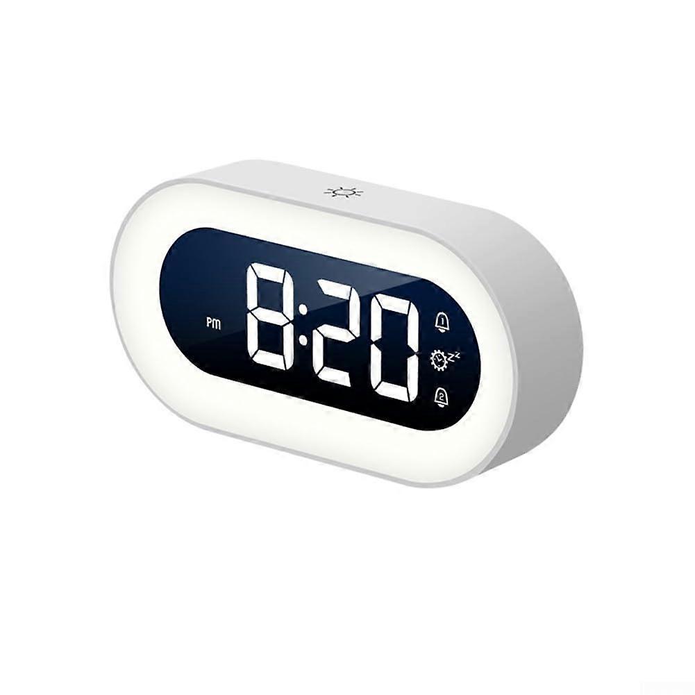 Modern LED Music Alarm Clock with Night Light, Adjustable Brightness and Battery Backup (White)