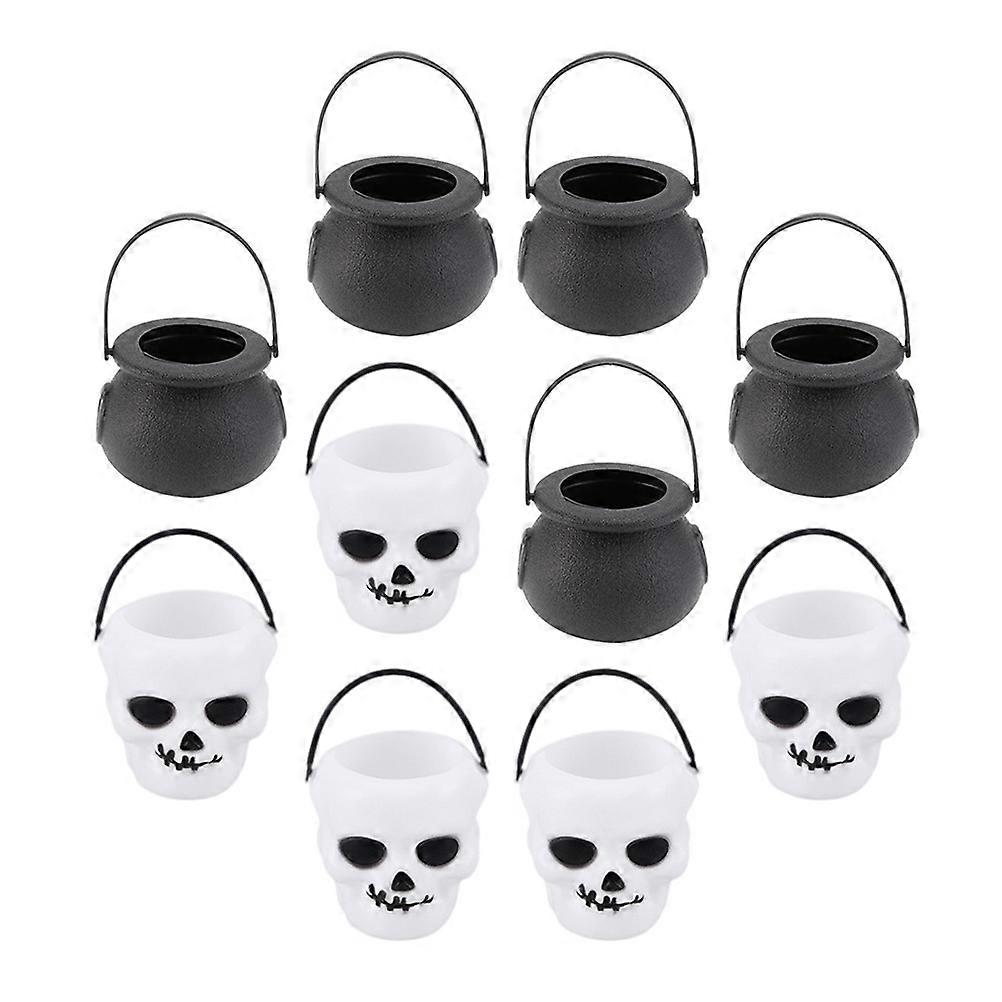10pcs Portable Halloween Candy Buckets, Skull Design, Multi Function Storage Containers for Party Decor & Small Item Organization, Home Office Garden