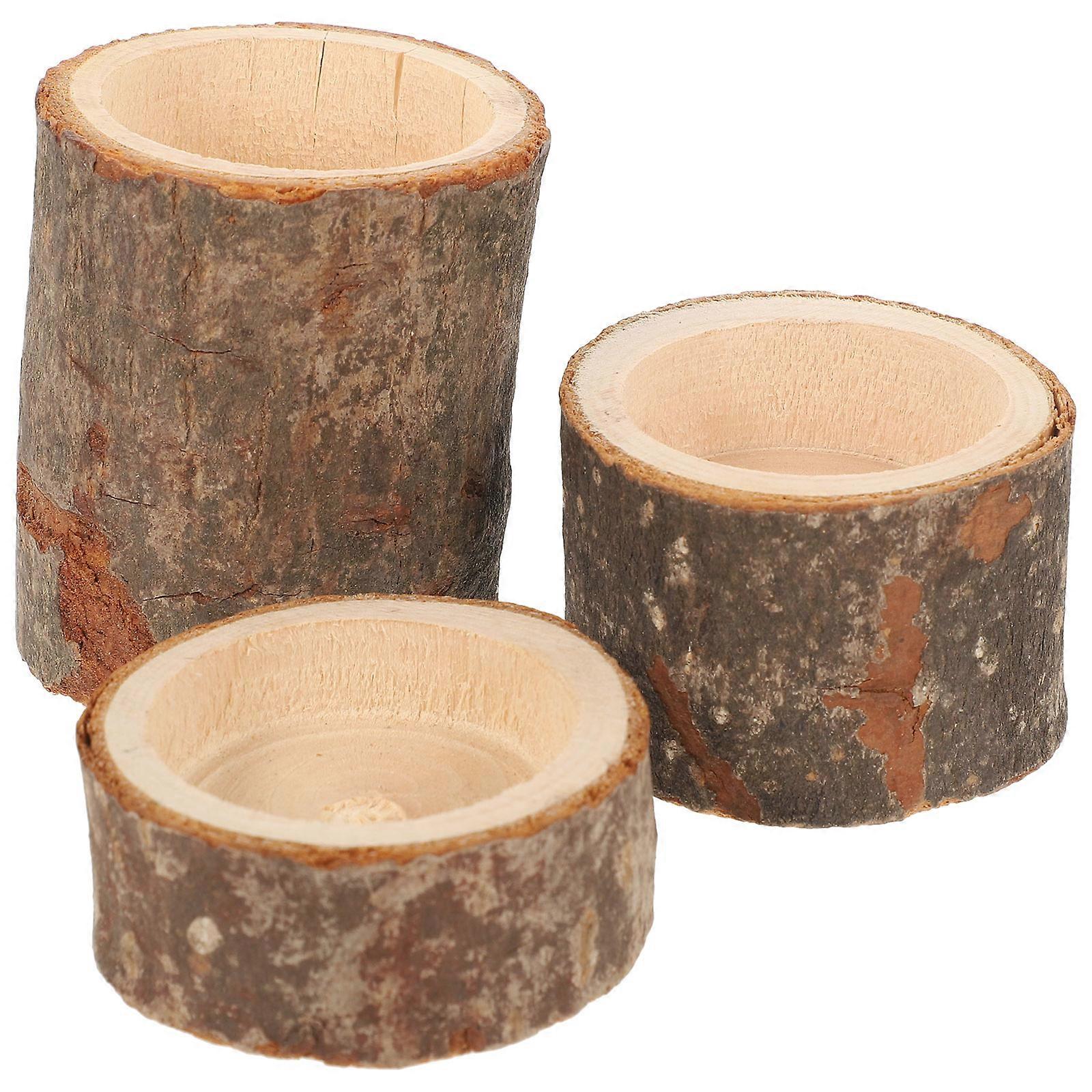 Wooden Candle Holder Rustic Table Decorative Item Multi Color 5.8X5.8CM 3Pcs