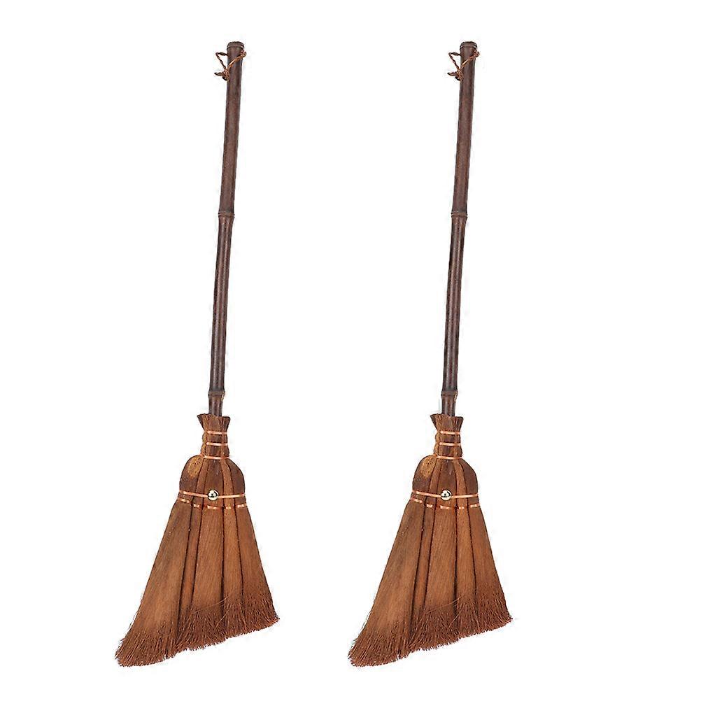 Broom Set Natural Palm Bristle Mini Broom With Handle For Indoor Outdoor Sweeping Lightweight Compact Cleaning Tool For Home Kitchen