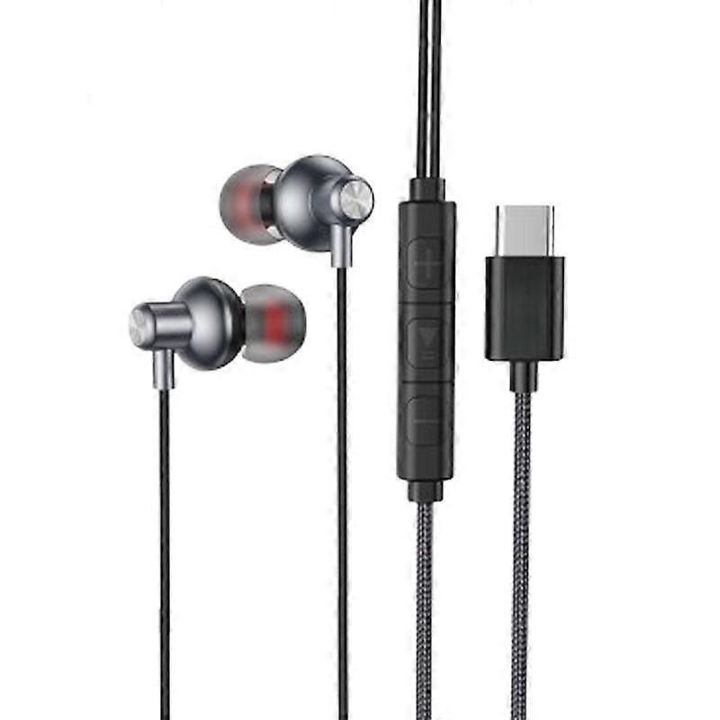 Wired Music Earphone with Silicone Eear Caps Braided Rope Wire Headset Type-C Hifi Stereo Sound