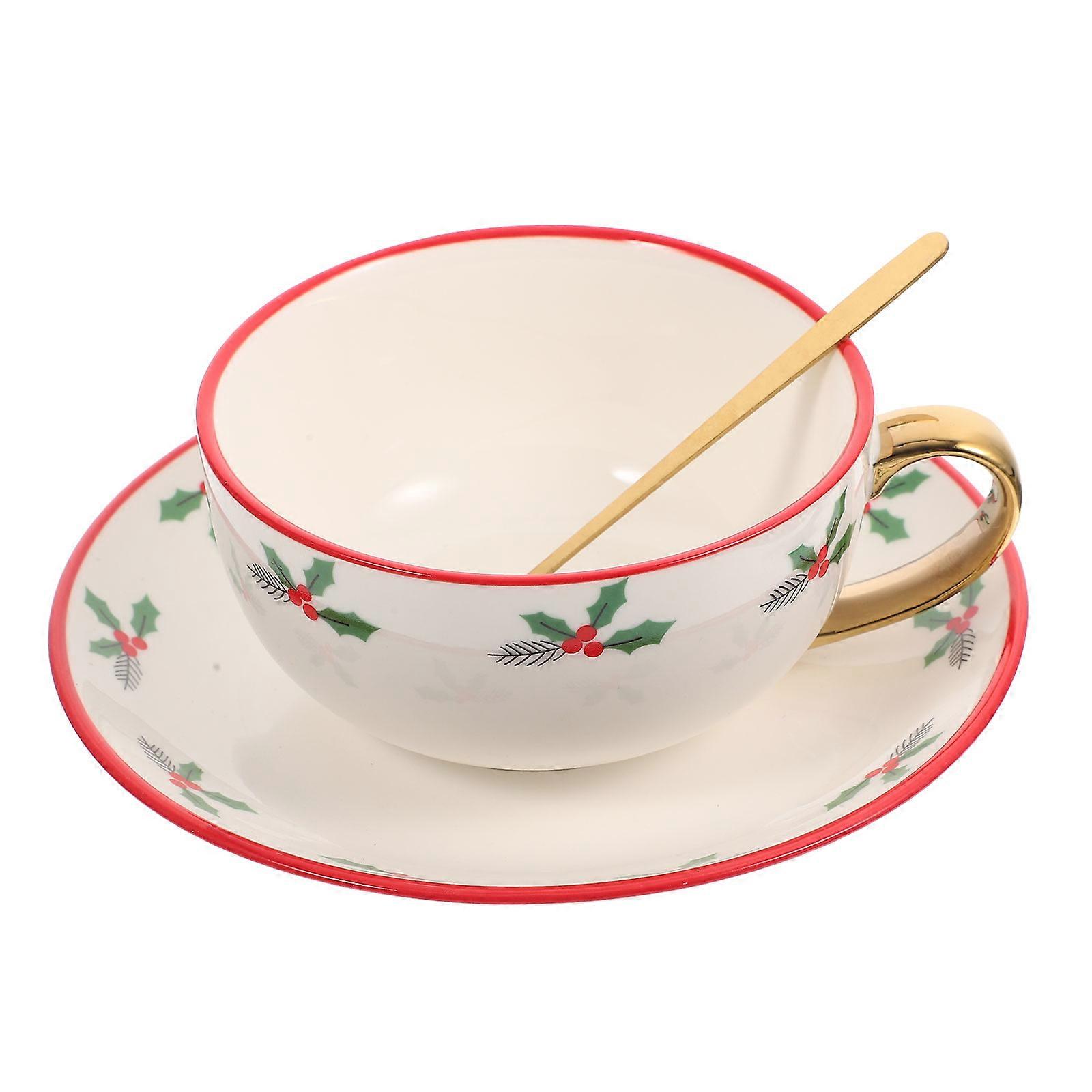 Ceramic Teacup and Saucer Set Christmas present for Family Gathering Compact Size Simple Design 1 Set
