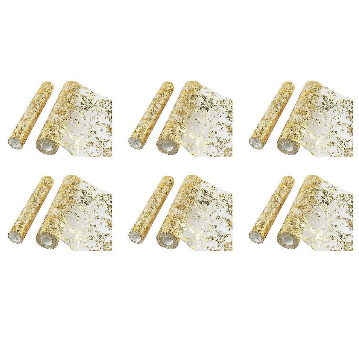 12Pcs Table Runner, Sparkling Polyester Tulle Ribbon Roll with Gold Foil,Birthday Party Wedding Chri