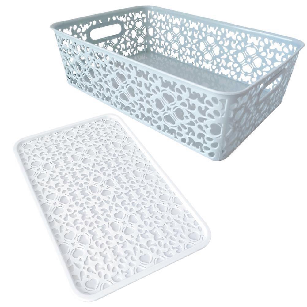 Pretty Storage Box Stackable Plastic Storage Basket For Clothes Cosmetics Papers Toys Large Size Sky Blue Rectangular 1Set