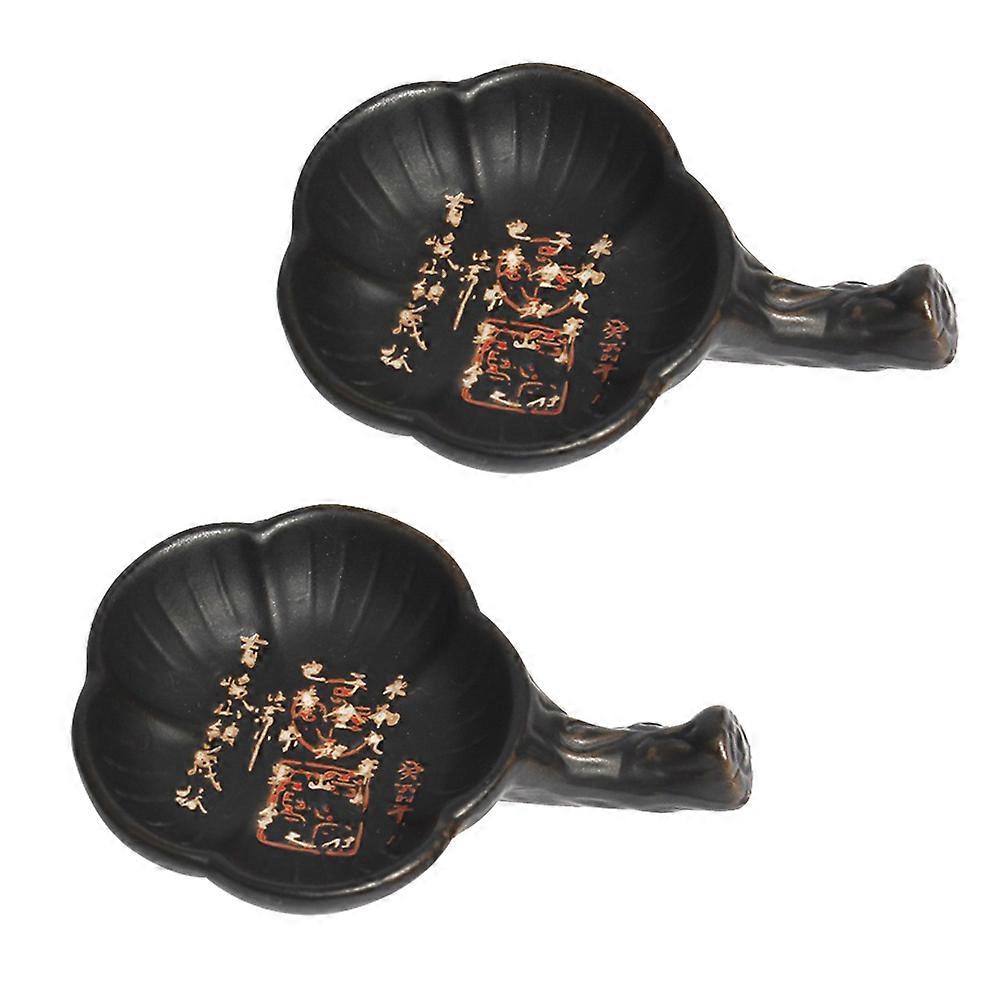 Calligraphy Ink Dish Ceramic Ink Plate Flower Shape Calligraphy Practice Storage Container 2Pcs