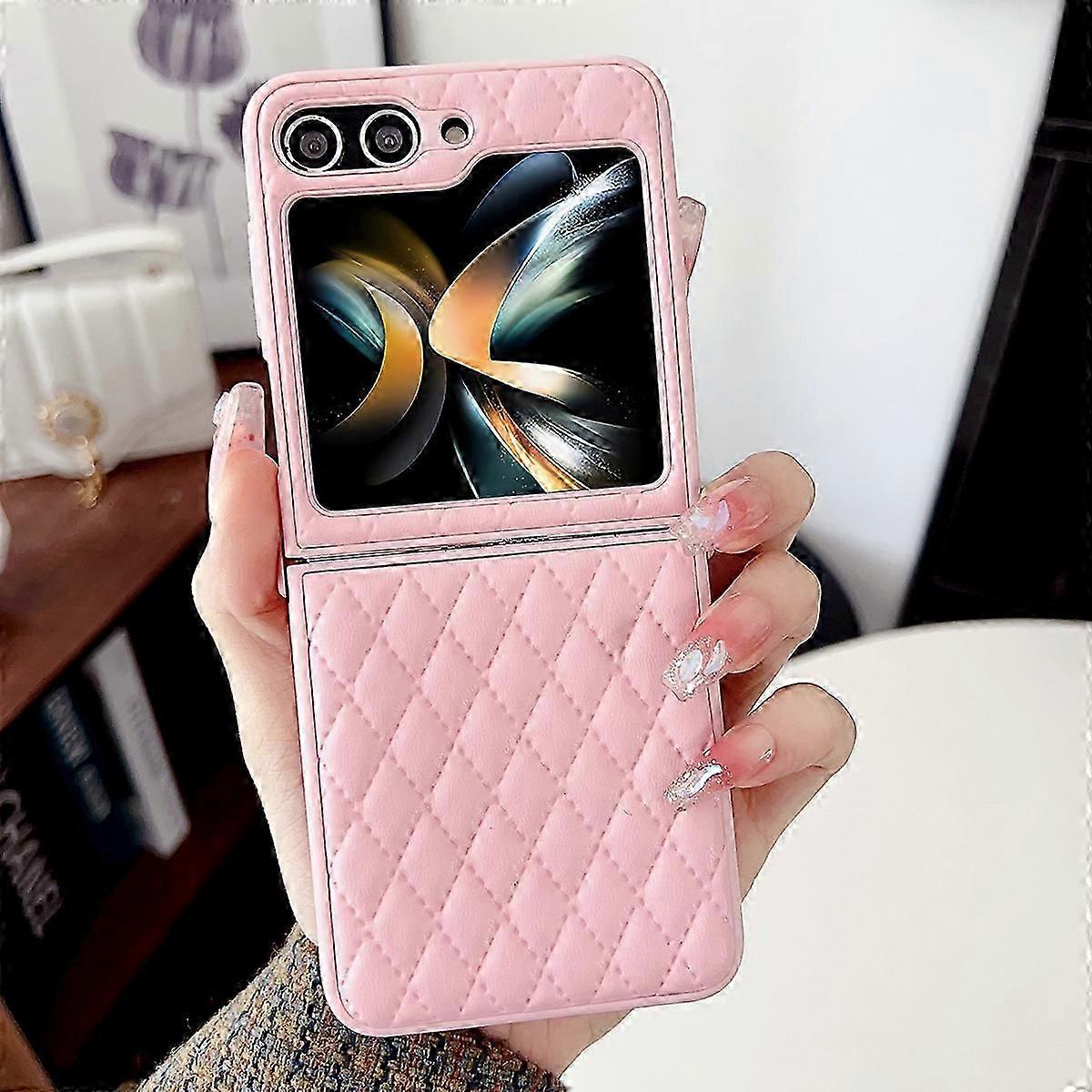 Compatible For Samsung z flip 6 phone case, pu leather phone case, Diamond stripe pattern phone case, non-slip