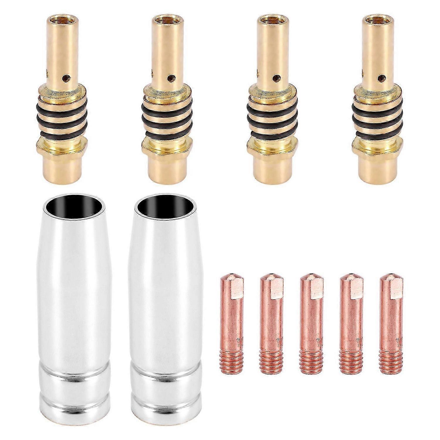 11Pcs/Set Mig Welding Nozzle Welder Torch Nozzles Gold Tip Holder Contact Tips 0.040 Inch Gas Diffus