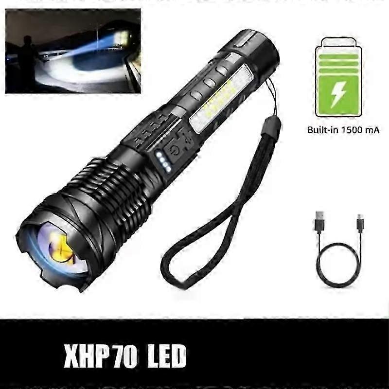 Powerful XHP50 LED Flashlight Waterproof 18650 Torch With Side Light 7 Modes Camping Fishing Lantern USB Rechargeable Zoom Lamp