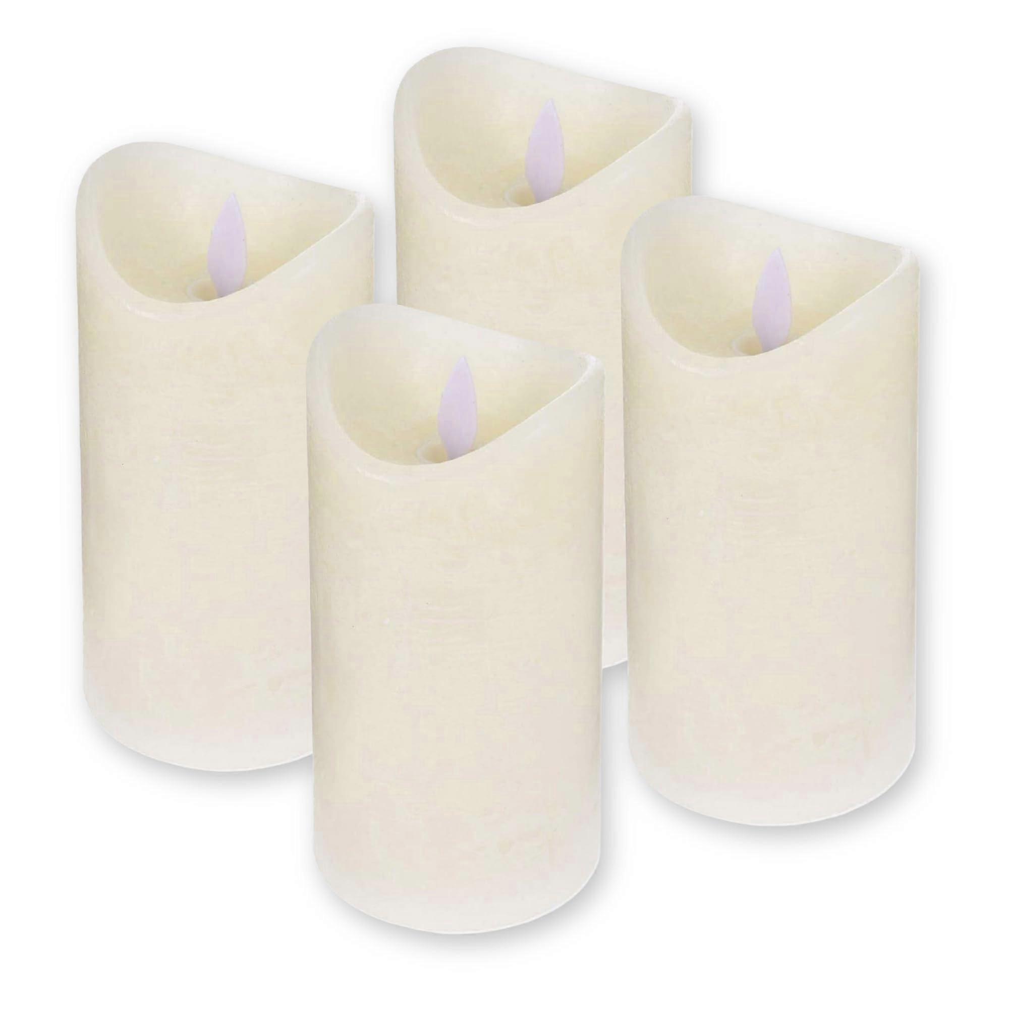 LED Candle Set Cream with 4 Flameless Real Wax Candles with Movable Flame and Timer Cream Ø 7.5 x 12.5 cm
